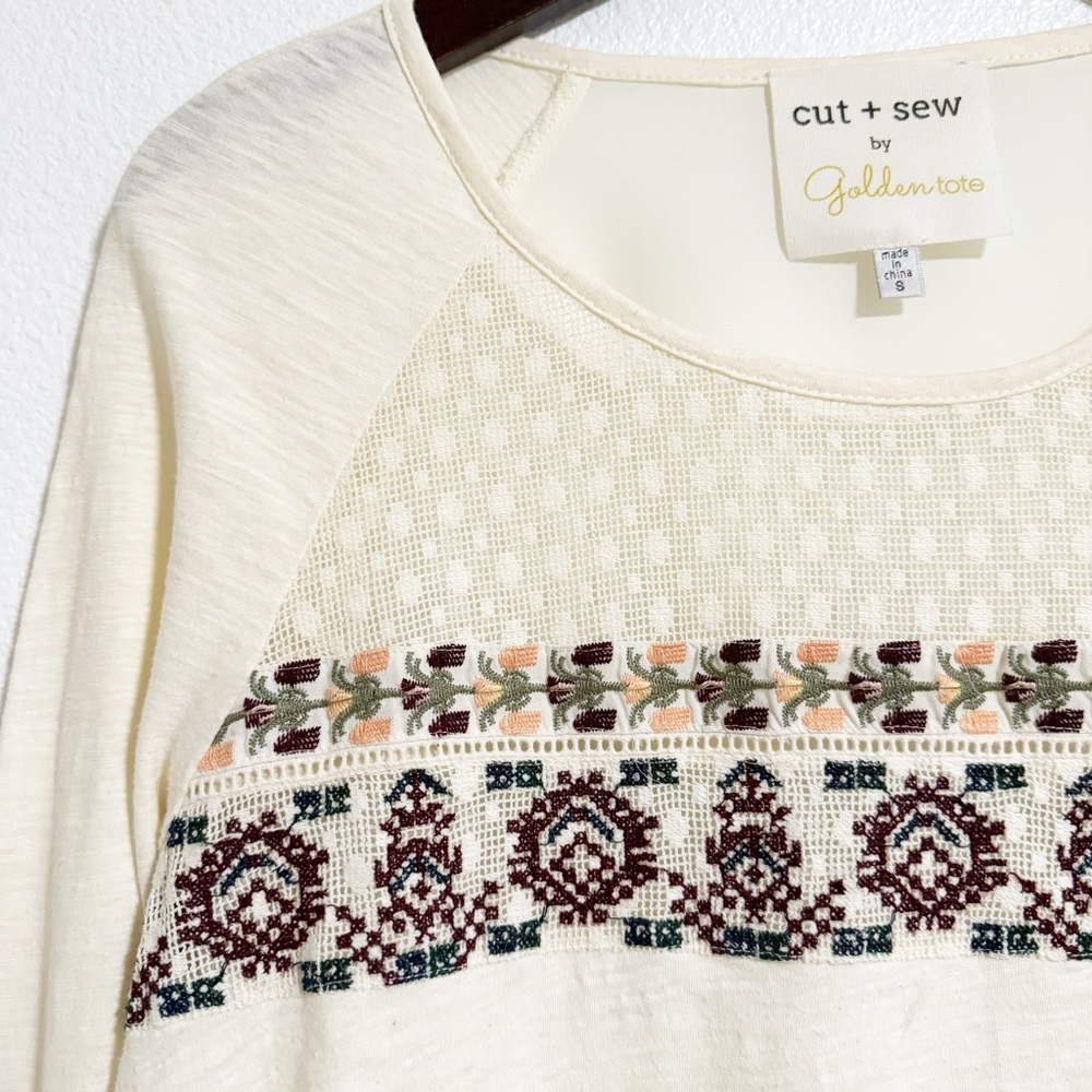Cut + Sew Floral Embroidered Mixed Media Long Sleevet - Picture 5 of 11